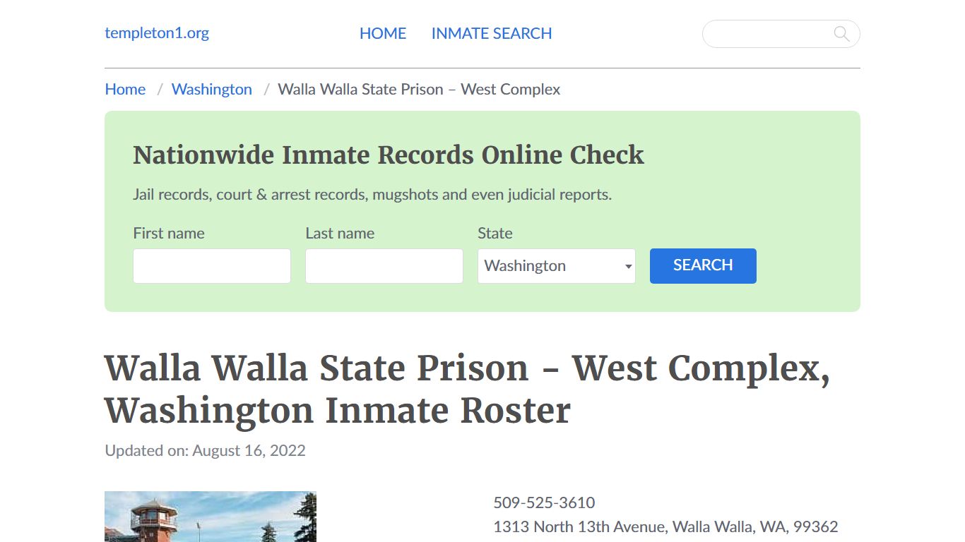 Walla Walla State Prison - West Complex, Washington Inmate Roster